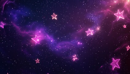 Poster - Dreamy Pink Stars in a Cosmic Purple Background with Twinkling Light Effects in an Ethereal Night Sky Aesthetic