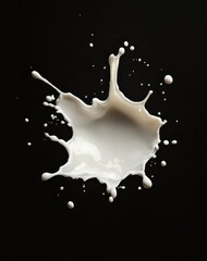 Poster - Dynamic Milk Splash Against a Dark Background Capturing the Essence of Fluid Motion and Liquid Action in Crisp Detail