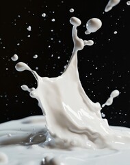Poster - Dynamic Splash of White Liquid Creating Artistic Patterns Against a Dark Background Capturing Movement and Fluidity in High Definition Photography