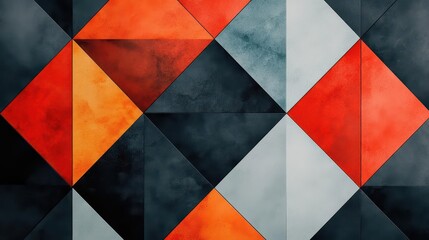 Poster - Vibrant Geometric Pattern Featuring Interlocking Red and Grey Squares Creating a Modern Abstract Design Evoking Energy and Visual Harmony in Art