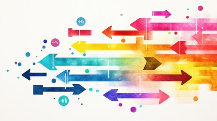 Poster - Vibrant Colorful Arrows Created with Watercolor Paint on White Canvas Evoking a Sense of Creativity and Dynamic Artistry in Contemporary Design
