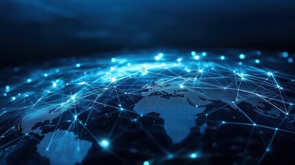 Poster - Global Connections Illustrated on a Detailed World Map with Colorful Dots and Lines Representing Networking and Communication Across Continents