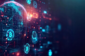 Poster - Vibrant Digital World Filled with Diverse Colorful Icons Representing Technology Communication and Connectivity in a Modern Virtual Environment
