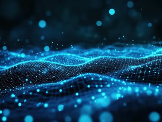 Poster - Vibrant Blue Abstract Background Featuring a Flowing Wave of Light Creating a Dreamlike and Ethereal Atmosphere for Artistic Inspiration and Design