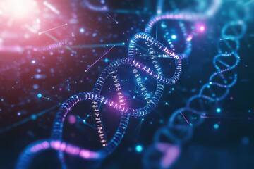 Poster - Intricate Double Helix Structure of DNA Highlighting Genetic Material and Molecular Biology with Vibrant Colors in a Scientific Exploration Context