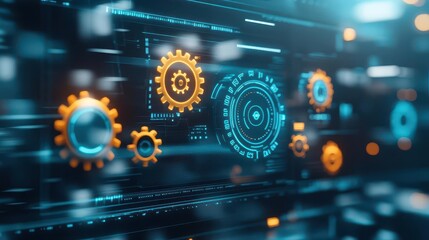 Poster - Intricate Computer Screen Displaying Complex Gears and Mechanisms Illustrating Engineering Concepts and Innovation in a Modern Digital Workspace Environment