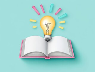 Poster - Open Book with Illuminating Light Bulb Symbolizing Knowledge and Creativity in a Calm and Inspiring Setting for Learning and Intellectual Growth