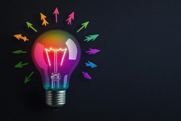 Poster - Illuminated Light Bulb Surrounded by Dynamic Arrows Representing Ideas Innovation and Creativity in a Bright and Engaging Conceptual Visualization