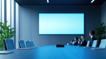 Poster - Modern Conference Room Featuring Large Screen with Stylish Furniture and Natural Light Enhancing Collaboration and Productive Discussions in Professional Setting