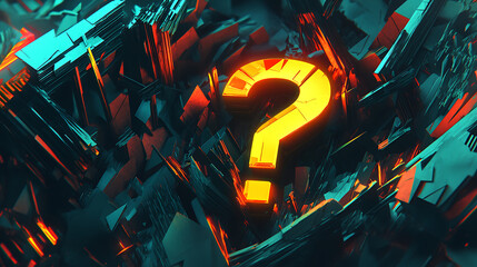 Abstract Question Mark in Orange Light on Dark Geometric Background