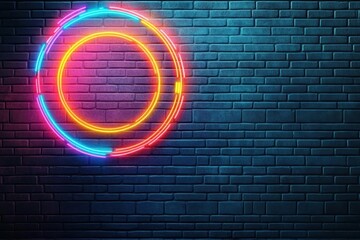 Poster - Vibrant Neon Sign Illuminating Weathered Brick Wall Creating a Bold Urban Aesthetic Evoking Nightlife Energy and Contemporary Street Art Vibes