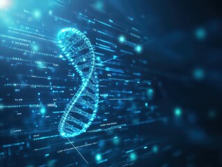 Poster - Intricate Visualization of DNA Helix Structure with Vibrant Colors and Background Elements Representing Life Science and Genetic Research Concepts