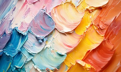 Poster - Abstract textured impasto oil painting strokes of rainbow colors on canvas