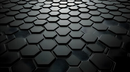 Poster - 3D Abstract Background Hexagon Black Texture Pattern Design Dark Illustration
