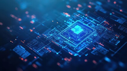 Poster - Intricate Close-Up of a Blue Circuit Board Featuring Detailed Pathways and Components Highlighting Technology and Innovation in Modern Electronics Design