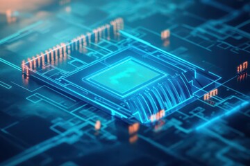 Poster - Close Up of a Computer Chip on a Circuit Board Showcasing Intricate Details and Technology with a Focus on Innovation and Modern Electronics Design