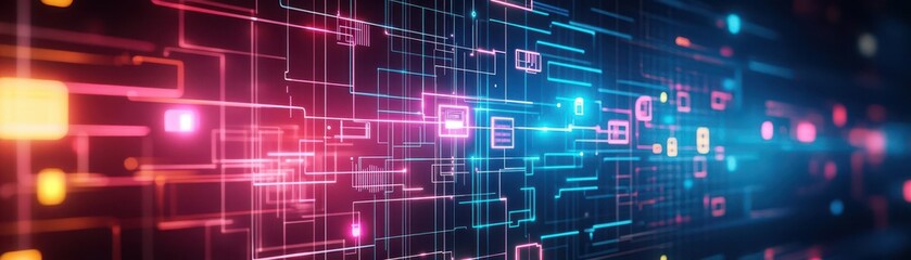 Poster - Abstract Technology Background Featuring Glowing Lines in Vibrant Colors Creating a Futuristic and Dynamic Visual Environment for Innovation and Design