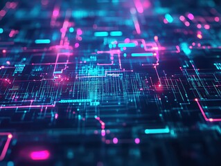 Poster - Futuristic Abstract Technology Background Featuring Glowing Lines Dots and Shapes in a Dynamic Composition Evoking Innovation and Modernity