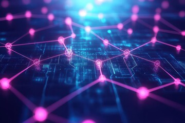 Aufkleber - vibrant blue and pink circuit design showcasing intricate network of connected lines representing ad