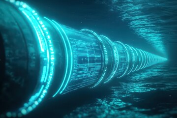 Poster - Futuristic Tunnel Illuminated by Bright Light Creating an Enigmatic Atmosphere with Sleek Design and Modern Aesthetic Inviting Exploration and Wonder