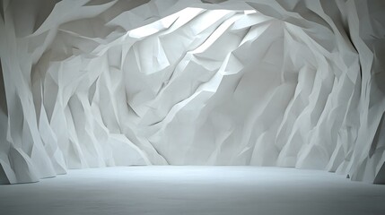 Poster - Abstract 3D White Cave Interior with Textured Angular Walls