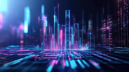 Poster - Vibrant Nighttime Cityscape Illuminated by Colorful Neon Lights Reflecting Off Glassy Surfaces Depicting Urban Energy and Modern Aesthetic Vibes