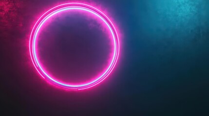 Poster - Vibrant Neon Light Circle Radiating Against a Dark Background Creating a Futuristic Aesthetic Evoking Mystery and Artistic Expression in Urban Settings