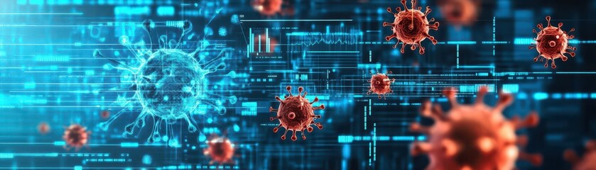 Poster - Close-up View of Diverse Viruses in Microscopic Detail against a Vibrant Blue Background Highlighting Intricacies of Pathogens in Scientific Study