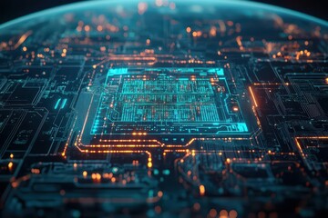 Poster - Intricate Circuit Board Displaying Complex Pathways and Components Highlighting Modern Technology and Innovation in Electronic Design and Engineering