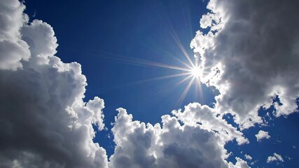 Poster - Sunny sky with dramatic clouds and bright sunlight, abstract nature background