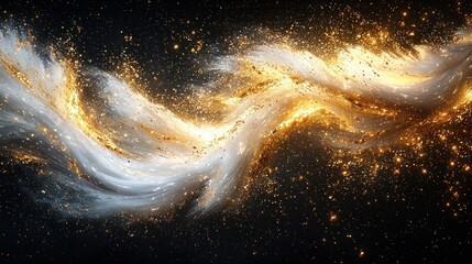 Wall Mural - Flowing golden ethereal dust particles amidst dark celestial background