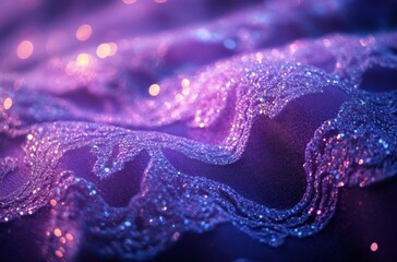 Poster - Sparkling Purple Fabric with Shimmering Texture and Soft Waves for Elegant Background, Fashion, and Artwork Inspiration