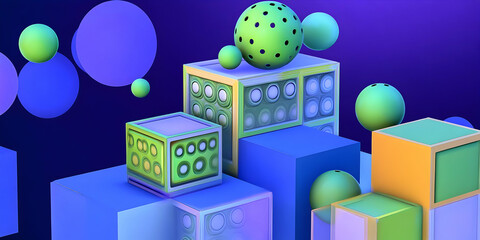Poster - 3D Illustration Abstract Background Colorful Shapes Cubes and Spheres