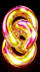 Poster - 3D Abstract Illustration Golden Intertwined Rings on Black Background