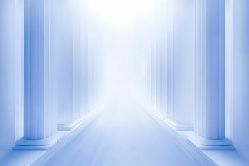 Poster - 3d abstract background - blue hallway with columns