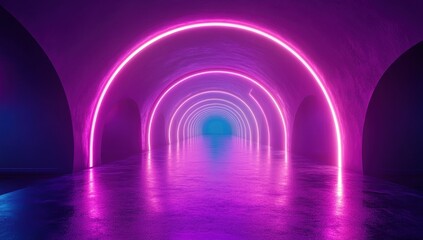 Poster - Vibrant Neon Tunnel with Soft Glow in Ultramodern Design, Capturing a Futuristic Ambiance and Ethereal Light Display for Creative Projects
