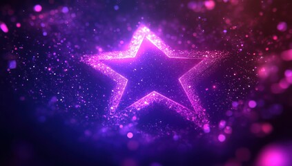 Poster - Vibrant Purple Star with Glittering Particles and Luminous Background for Abstract and Creative Design Themes