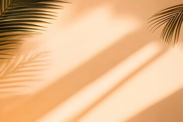 Poster - Abstract Background - Palm Leaves, Shadows, Peach, Summer, Tropical, Minimalist, Light, Design, Texture, Nature