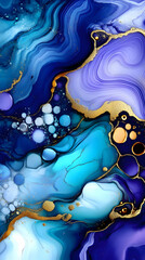 Poster - abstract background illustration - blue, purple, gold swirls and bubbles