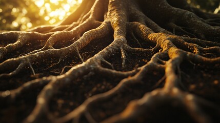 Detailed Close Up Background of Bodhi Tree Roots for Nature and Meditation Concepts