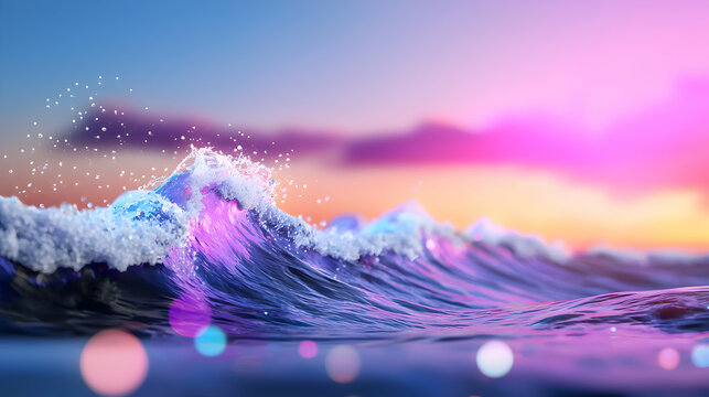 Futuristic Neon Wave at Sunset: 3D Render