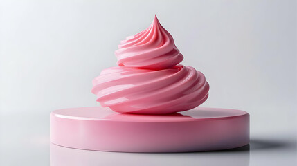 Poster - 3D Abstract Pink Swirl Sculpture on Podium Illustration