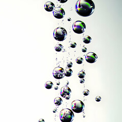 Poster - 3D Illustration - Colorful Bubbles Floating on White Background