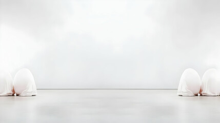 Poster - Photo Minimalist White Room Eggs Draped Fabric