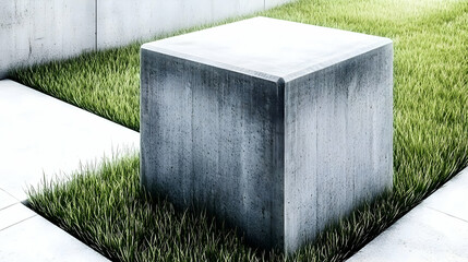Poster - 3D Render Concrete Cube Grass Pathway Illustration