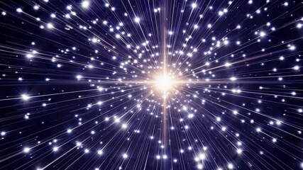 Poster - Radiant burst of twinkling stars in deep blue space. Cosmic light and astronomy concept