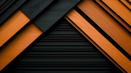 Wall Mural - 3d abstract background illustration - wood, black, orange, texture, design, modern, geometric, strip