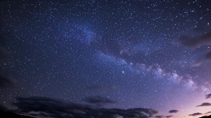 Poster - Starry night sky with visible milky way and scattered clouds, astronomy exploration