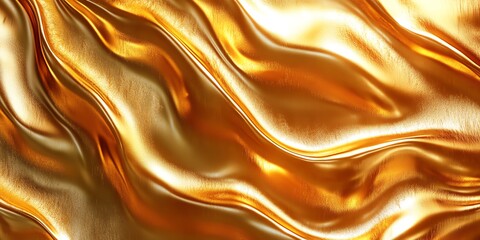 Poster - Flowing Golden Fabric Texture With Shimmering Waves and Reflections Under Soft Light in a Luxurious Setting