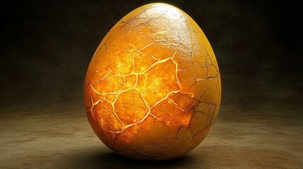 Poster - Golden cracked egg illuminated in dim light, showcasing its captivating texture and colors in an artistic setting